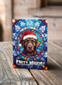 Labrador Chocolate in a Santa Hat Christmas Card